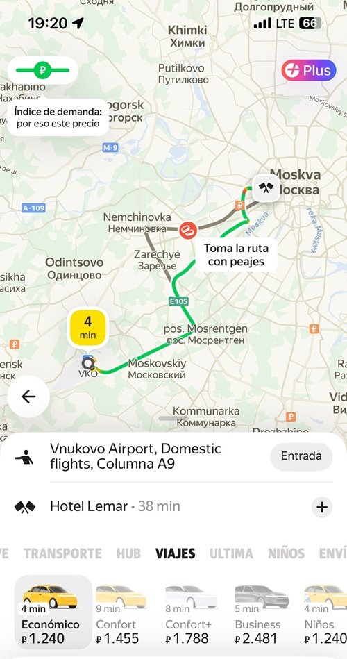 Viaje en el Tren Transiberiano
Pantalla de la aplicación Yandex Go, el equivalente ruso de Uber